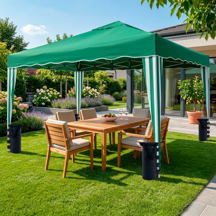Gazebo Pieghevole 3x4 M in Acciaio con Telo Idrorepellente 160 g/m² Anti-UV Struttura Robusta Apertura Rapida a Fisarmonica Borsa e 4 Sacche Verde
