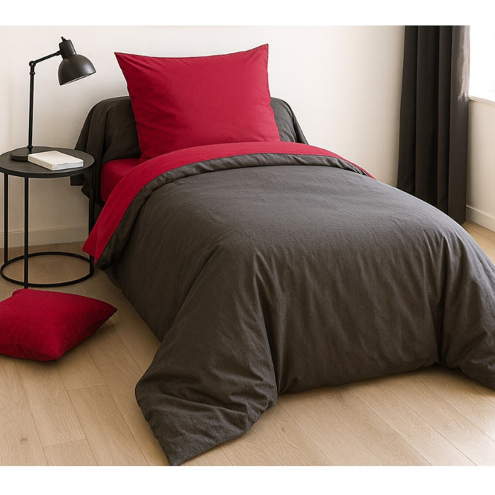 Parure Housse De Couette 135x200cm 100% coton Fushia/anthracite