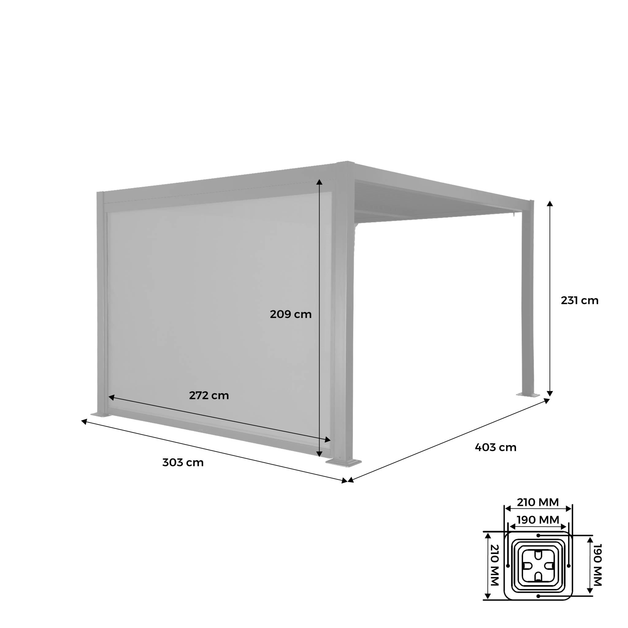 Pergola bioclimatique aluminium et acier 3x4m lames orientables + store 3m PALACE anthracite