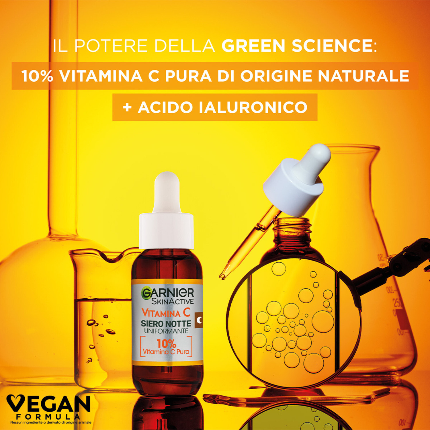 Siero Viso Notte Uniformante Anti-Macchie Illuminante Rivitalizzante Levigante SkinActive Vitamina C con Acido Ialuronico - Flacone da 30ml