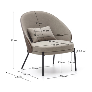 Kave Home - Poltrona Eamy marrone chiaro impiallacciato frassino finitura wengé e metallo nero