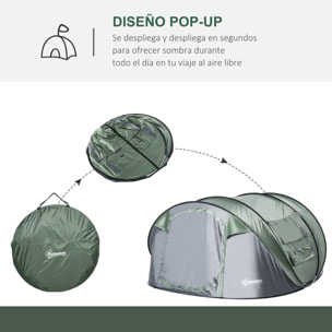 Tienda de Campaña Pop up para 4-5 Personas Tienda de Camping Instantánea con Ventanas Bolsillos y Bolsa de Transporte Impermeable Anti-UV 263,5x220x123 cm Verde y Gris
