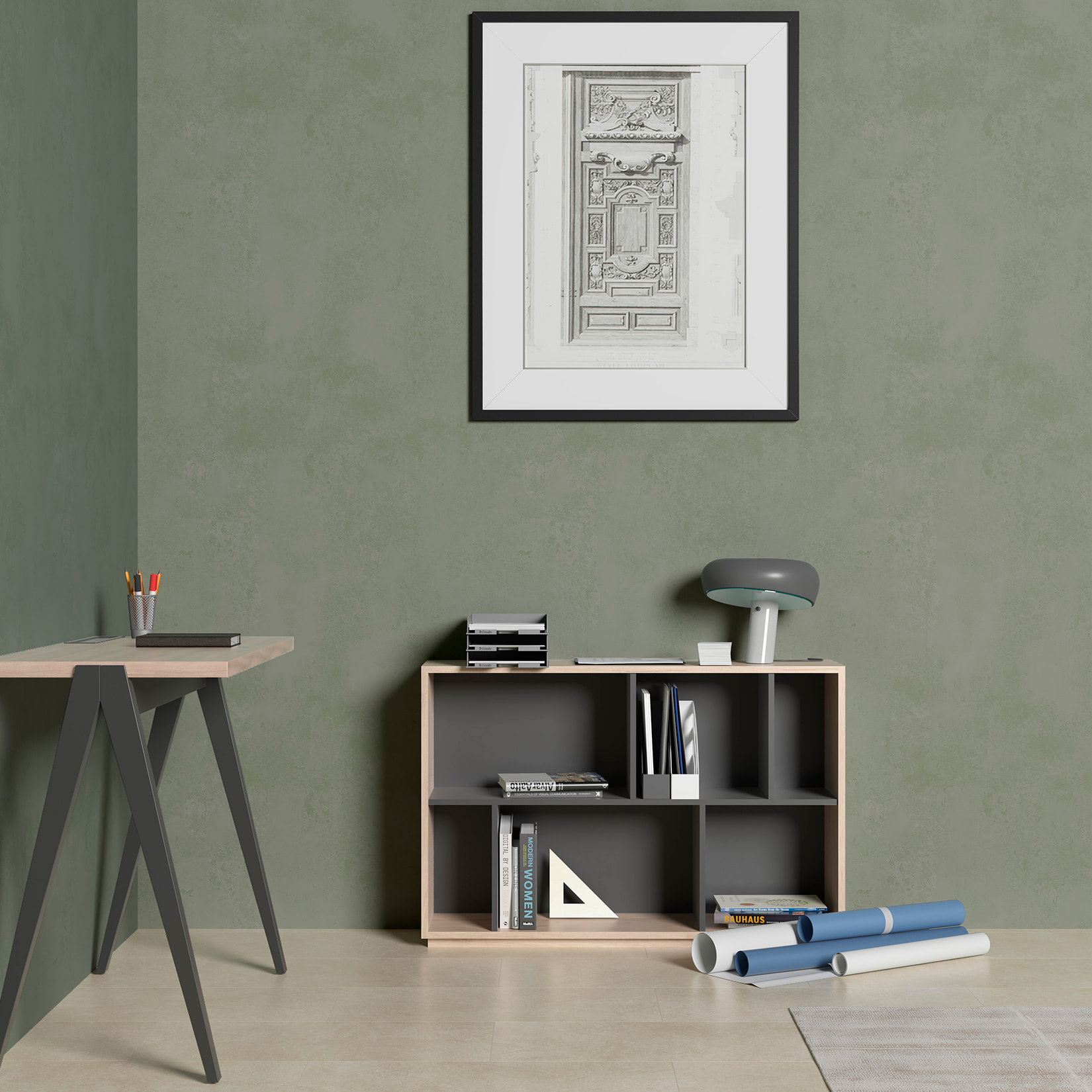 Estantería librería Nack melamina roble-grafito 80x119x32 cm