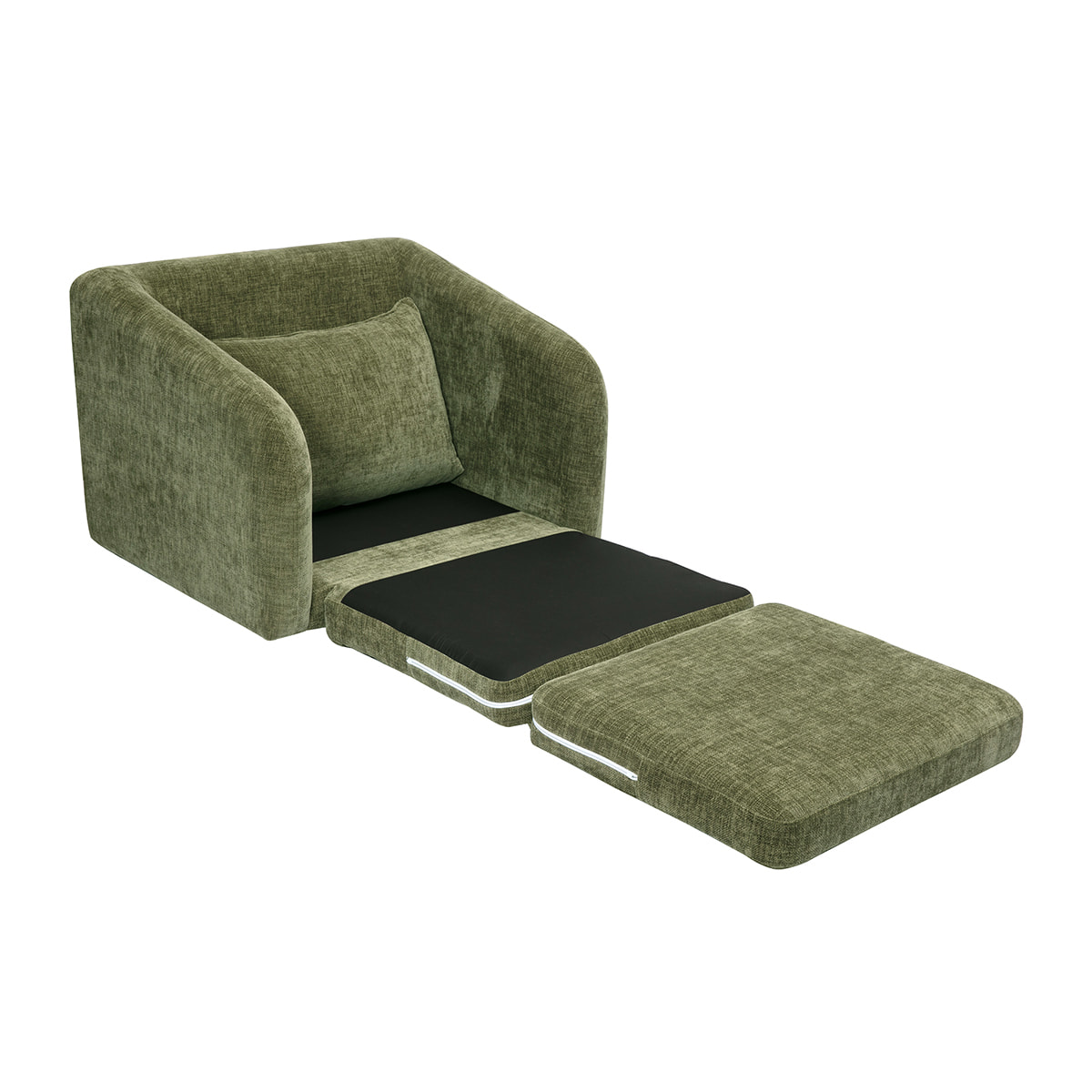 Fauteuil convertible en tissu effet velours texturé vert kaki MAHAUT