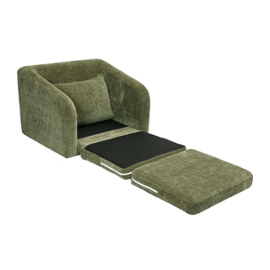 Fauteuil convertible en tissu effet velours texturé vert kaki MAHAUT