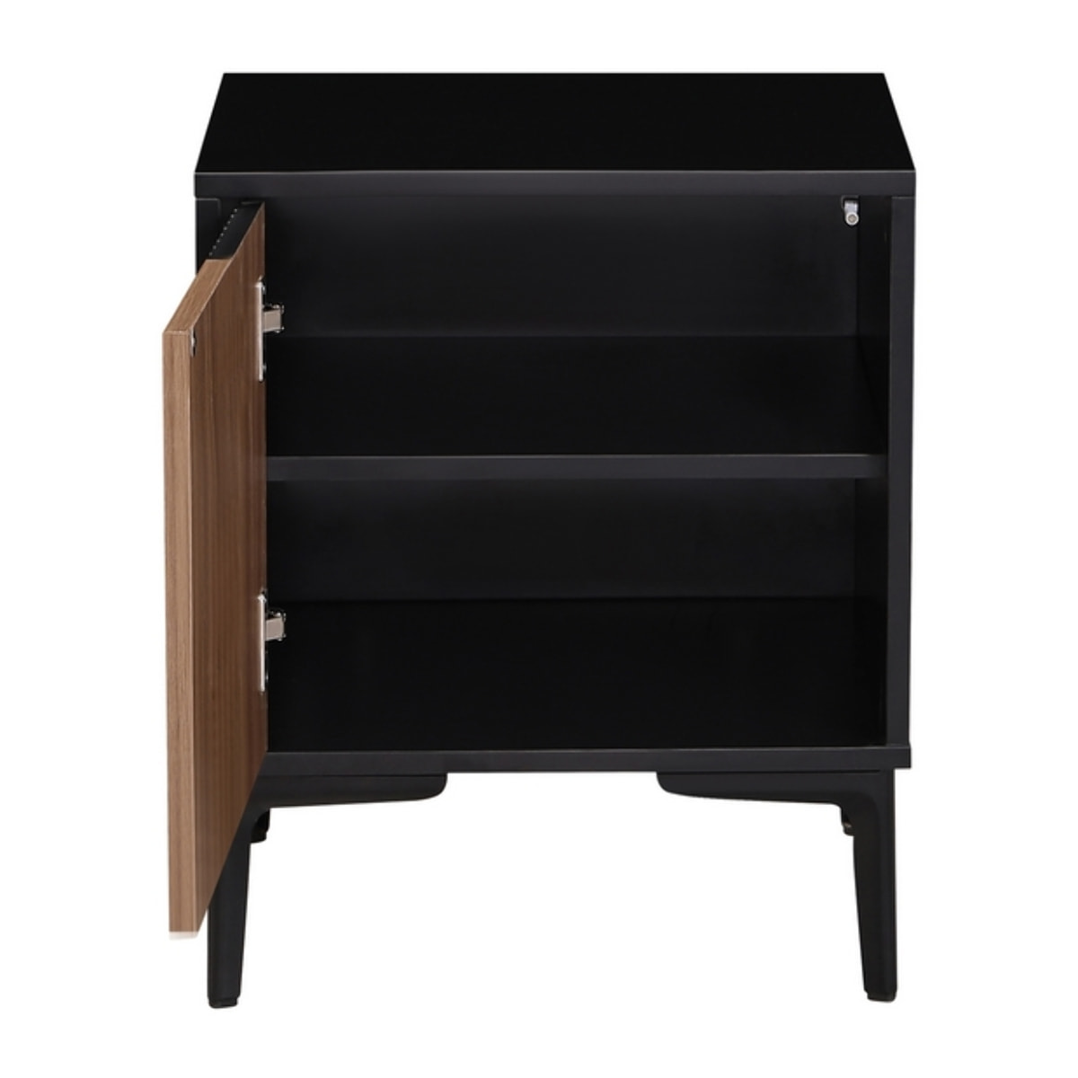 Comodino camera da letto moderno in legno noce e nero 44x40x52