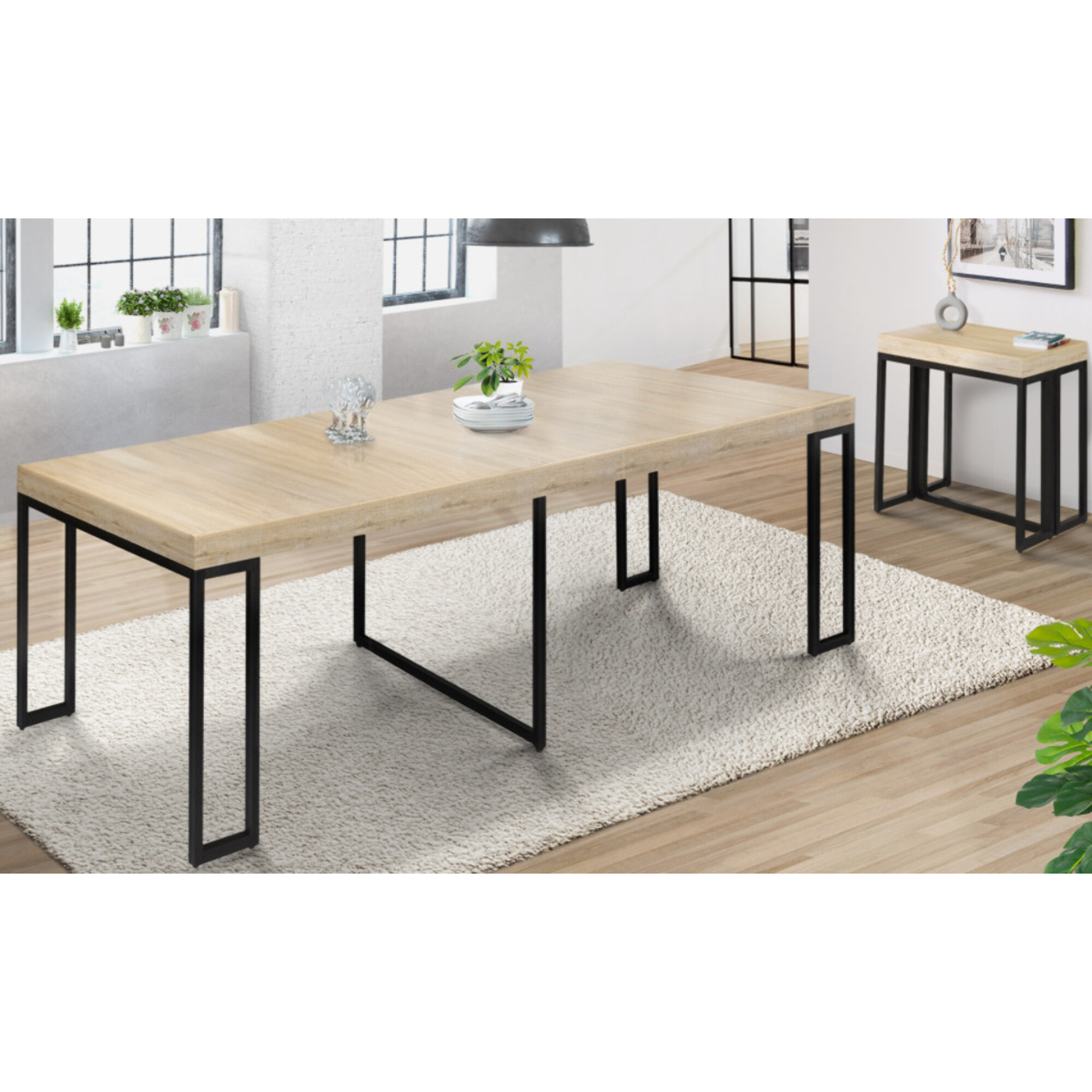 Console extensible Memphis - plusieurs dimensions - Bois / Noir