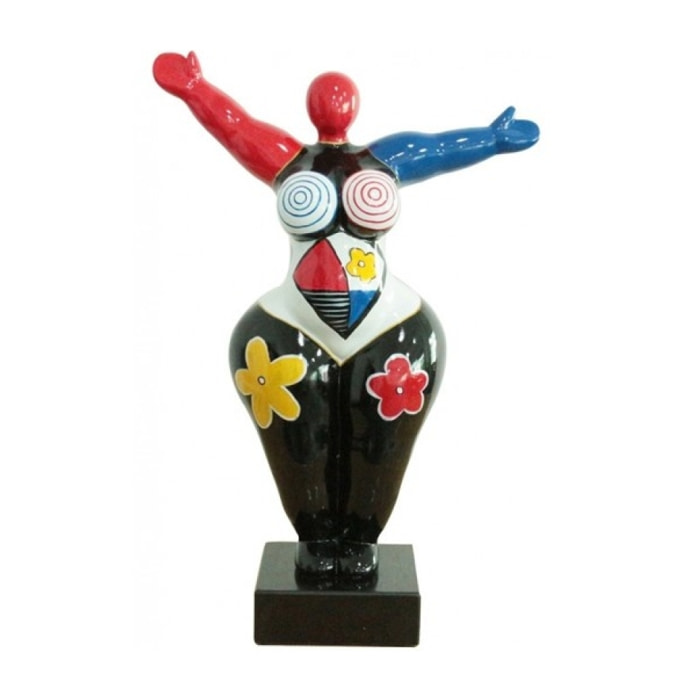 Statue femme multicolore en résine noire H54cm - LADY HUGGY