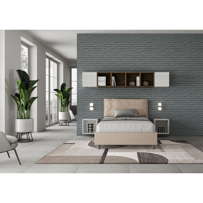 Letto una piazza e mezza senza rete imbottito 120x190 similpelle tortora Antea Large