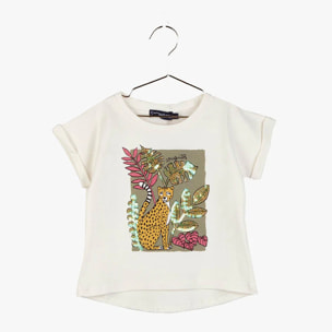 Maglietta da bambina con paillettes e motivo giungla