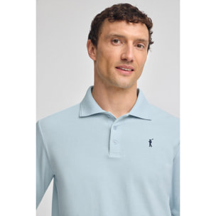 Polo blu chiaro a maniche lunghe con tre bottoni con ricamo Rigby Best