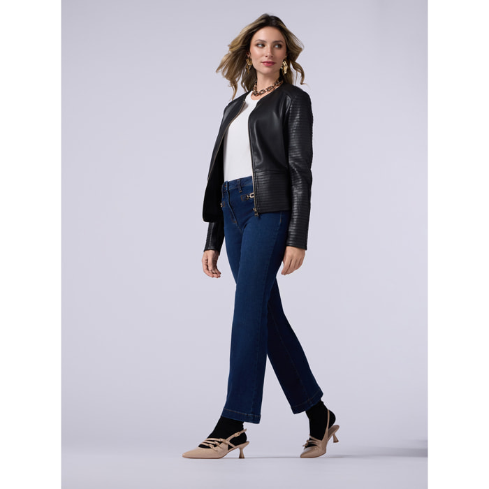 Oltre - Jeans kick flare con fibbie metalliche - Blu