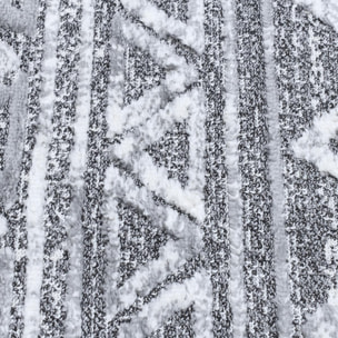 Tapis Gaco en relief dessin ethnique géométrique, couleur gris et blanc