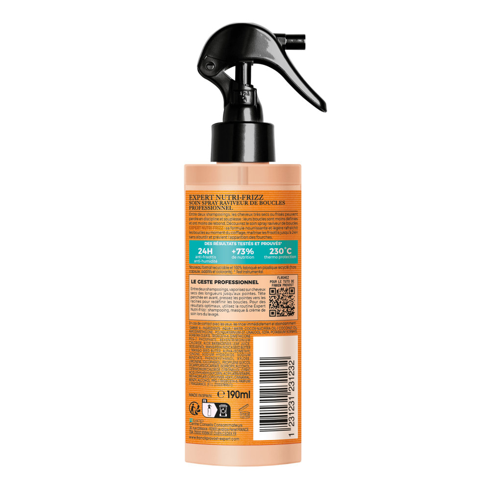Franck Provost Expert Nutri-Frizz Soin Spray Raviveur des Boucles Sans Rinçage Cheveux Très Secs ou Frisés 190ml