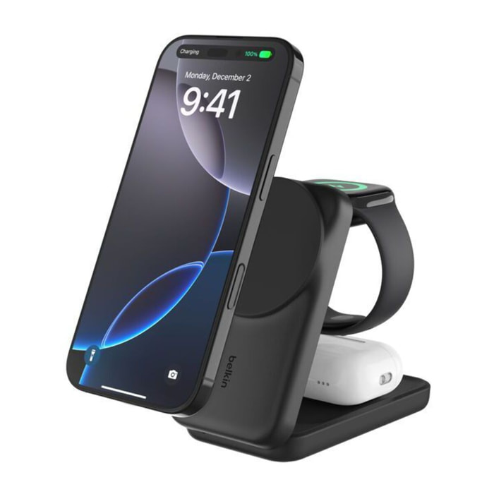 Station de charge BELKIN 25W 3 en 1 Qi2 Noir
