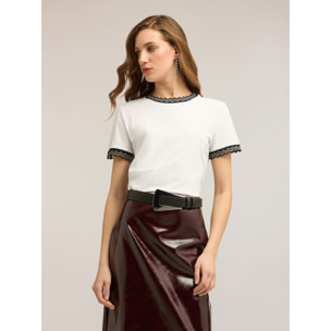 Motivi - T-shirt con bordi in maglia - Bianco
