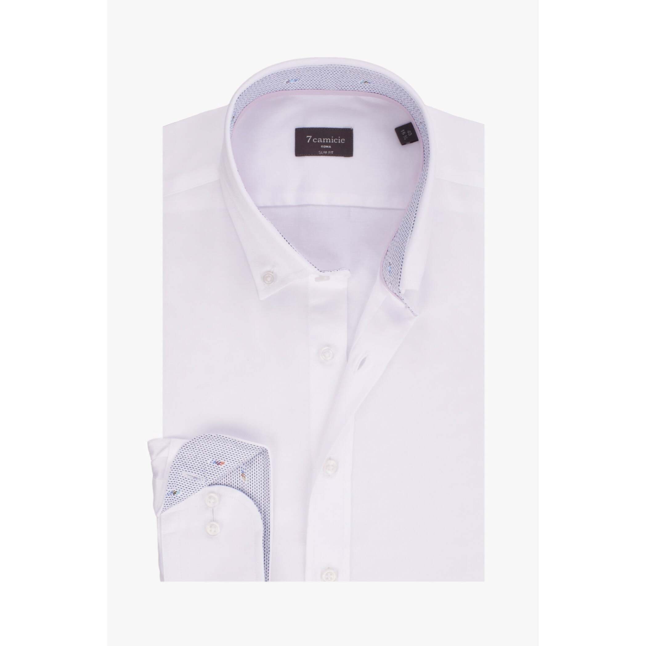 camicia uomo 1 bottone button down slim Popeline Stretch Unito Bianco