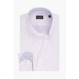 camicia uomo 1 bottone button down slim Popeline Stretch Unito Bianco