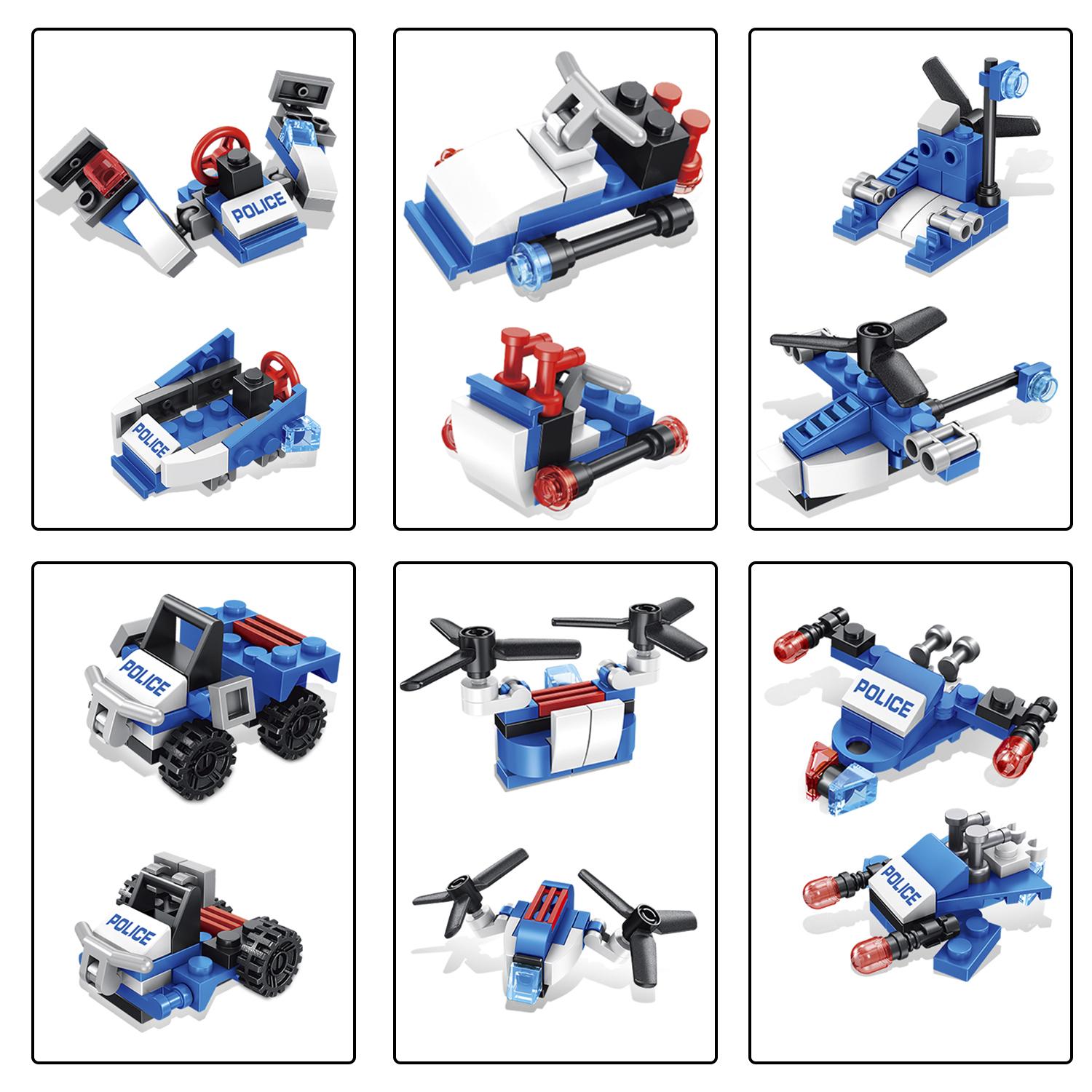 Avión de policía 12 en 1, cada modelo 2 formas, 251 piezas