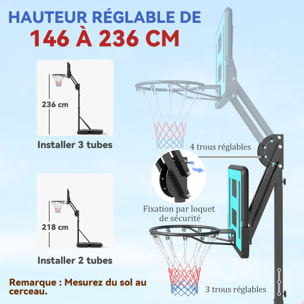 Panier de basketball sur pied hauteur réglable H.146-236 cm lestage roulettes bleu noir