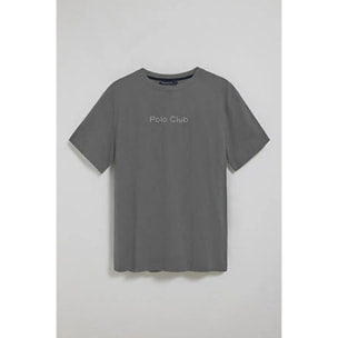 Camiseta gris asfalto de manga corta y cuello redondo con logotipo Polo Club