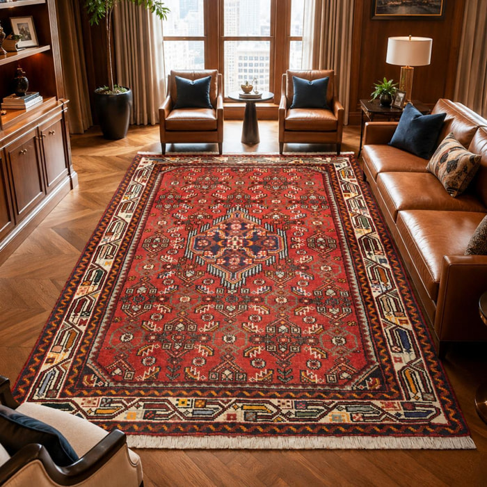 Tapis d'orient à motif oriental, noué main en laine, ELUMO