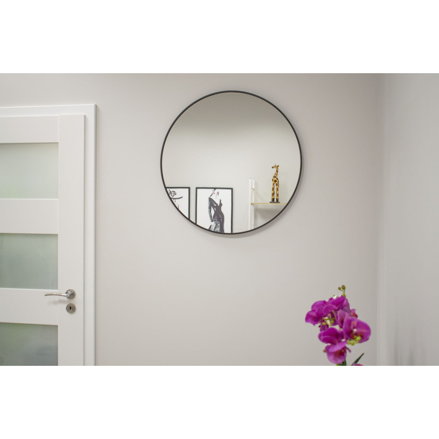 Specchio da parete rotondo con cornice nera sottile 70cm