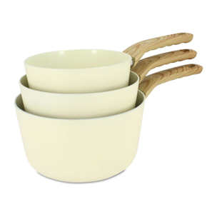 Lot de 3 casseroles revêtement céramique crème - tous feux CREME