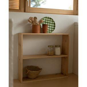 Estantería de madera maciza tono roble medio con 1 estante Alto: 74 Largo: 80 Ancho: 20