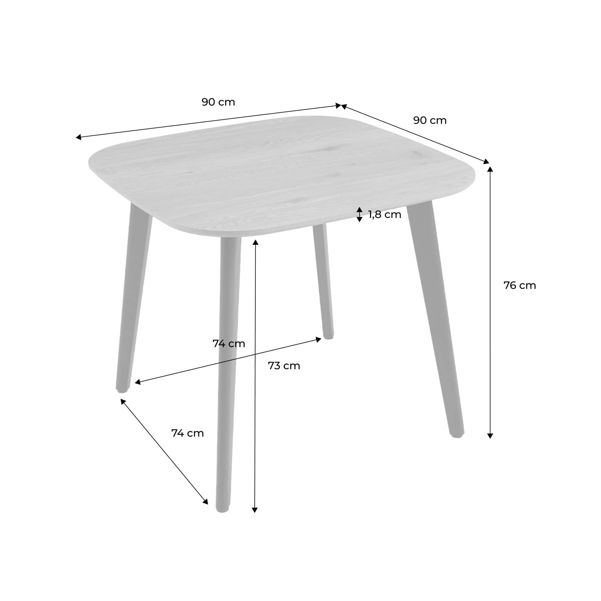 Table à manger carrée effet noyer pieds métal noir 4 places