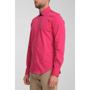 Camicia Uomo 1 Bottoni Button Down Slim Popeline Stretch Unito Fucsia