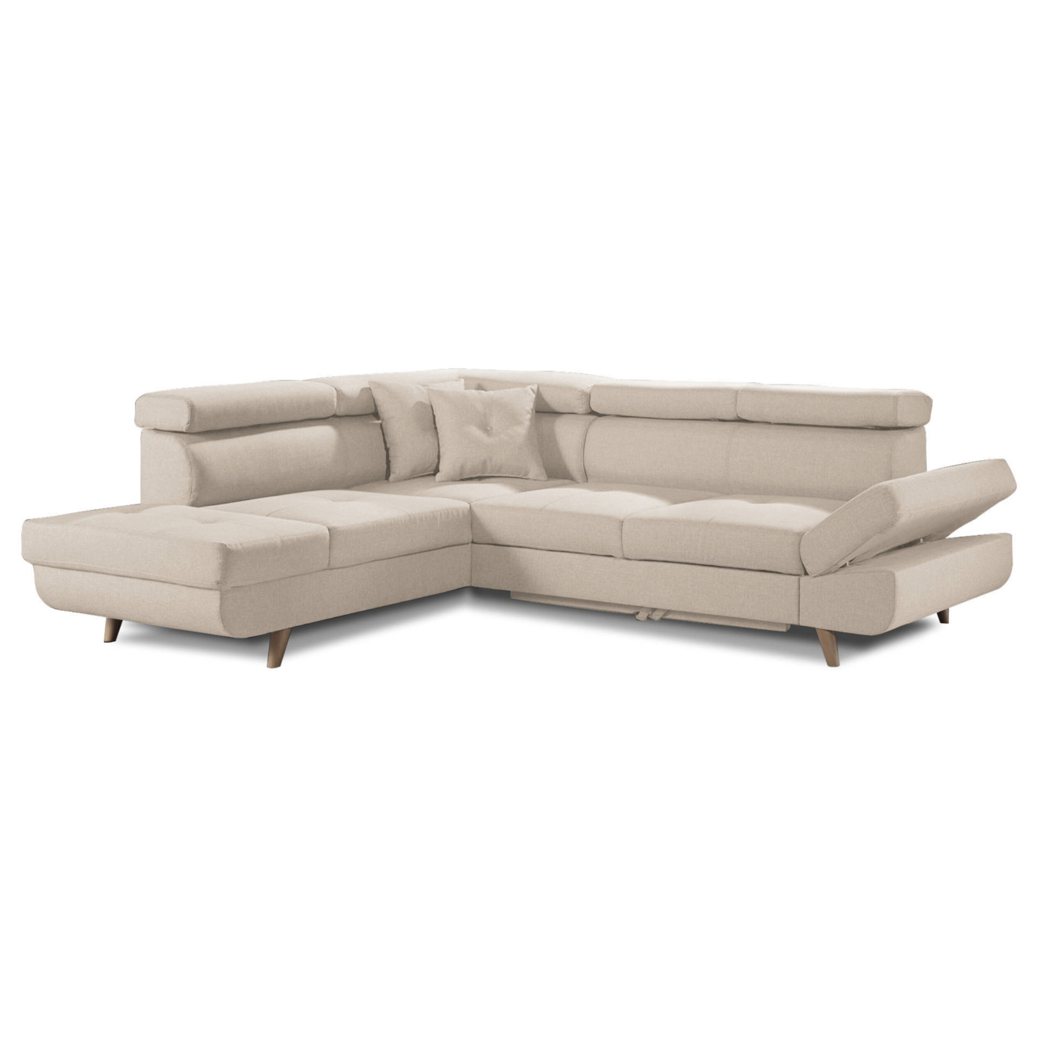 Linea - Canapé d'angle gauche convertible - 5 places - avec têtières - Beige