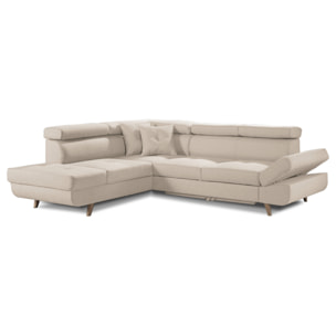 Linea - Canapé d'angle gauche convertible - 5 places - avec têtières - Beige