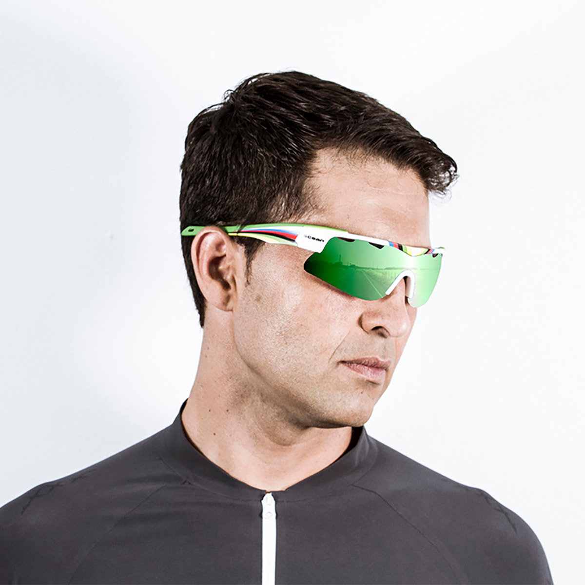 Gafas de ciclismo OCEAN ALPINE - Color blanco / Verde y campeón con lente revo verde