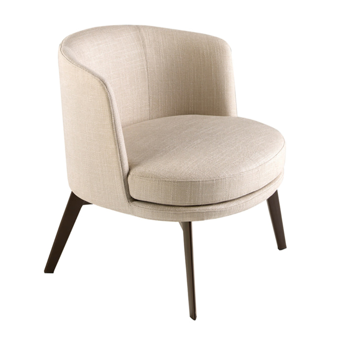 Sillón Angel Cerdá con asiento y respaldo tapizados en tela crema patas de acero inoxidable en marrón metal 74x70x71cm