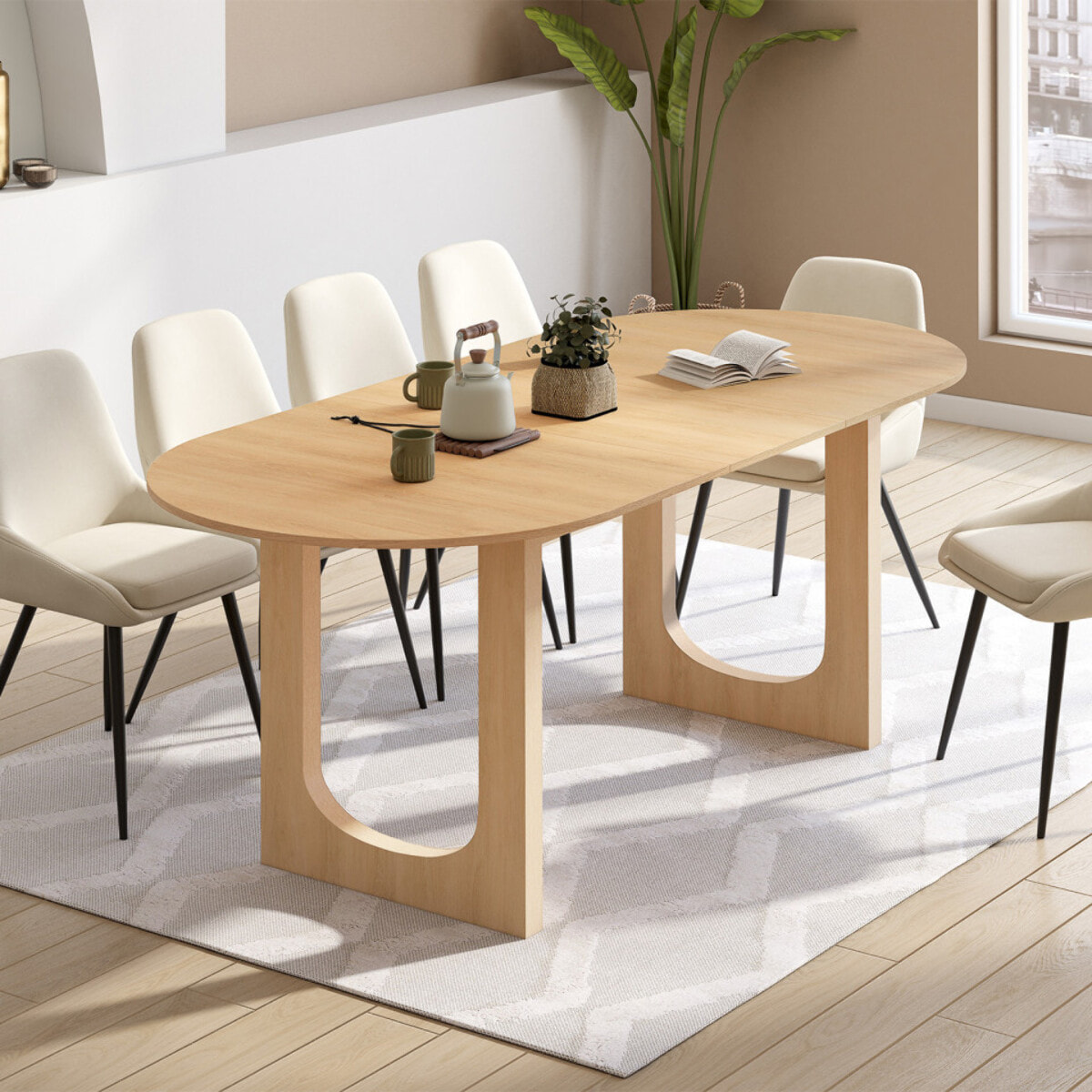 Table repas Mathis plateau extensible 160-200cm bois et pieds design