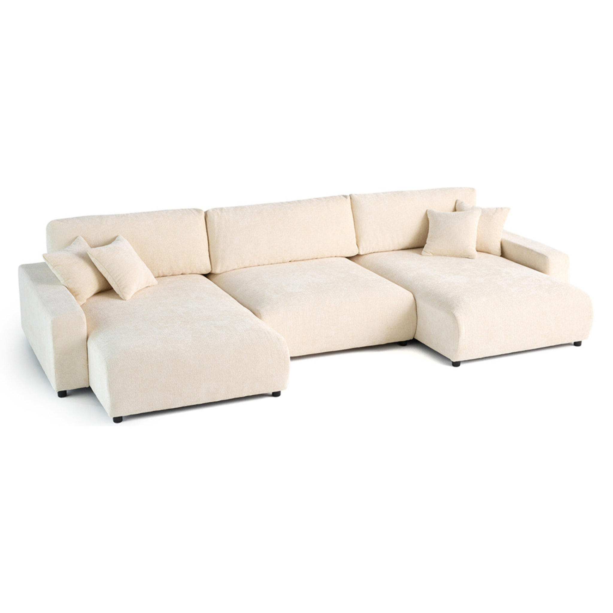 Pivoine - canapé panoramique en U - 7 places - convertible avec coffre - en velours texturé - Beige