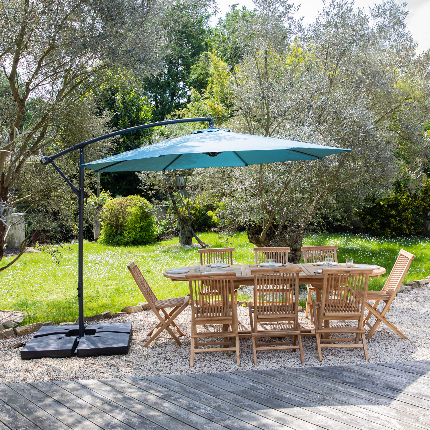 Parasol déporté OAHU rond + housse -