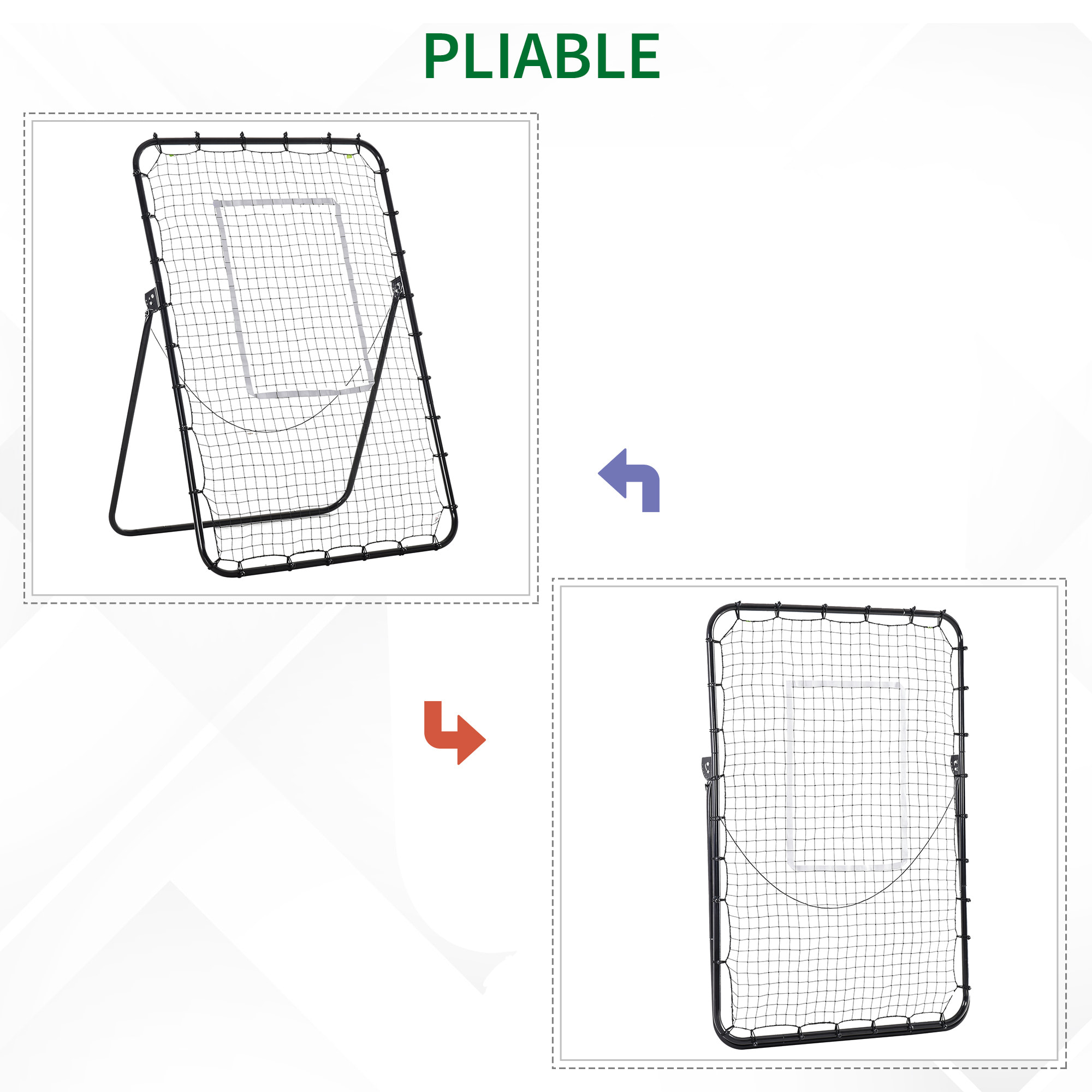 Filet de rebond de football pliable - inclinaison réglable 4 positions hauteur réglable - cible, piquets d'ancrage inclus - filet PE métal époxy noir