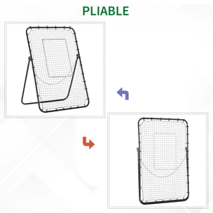 Filet de rebond de football pliable - inclinaison réglable 4 positions hauteur réglable - cible, piquets d'ancrage inclus - filet PE métal époxy noir