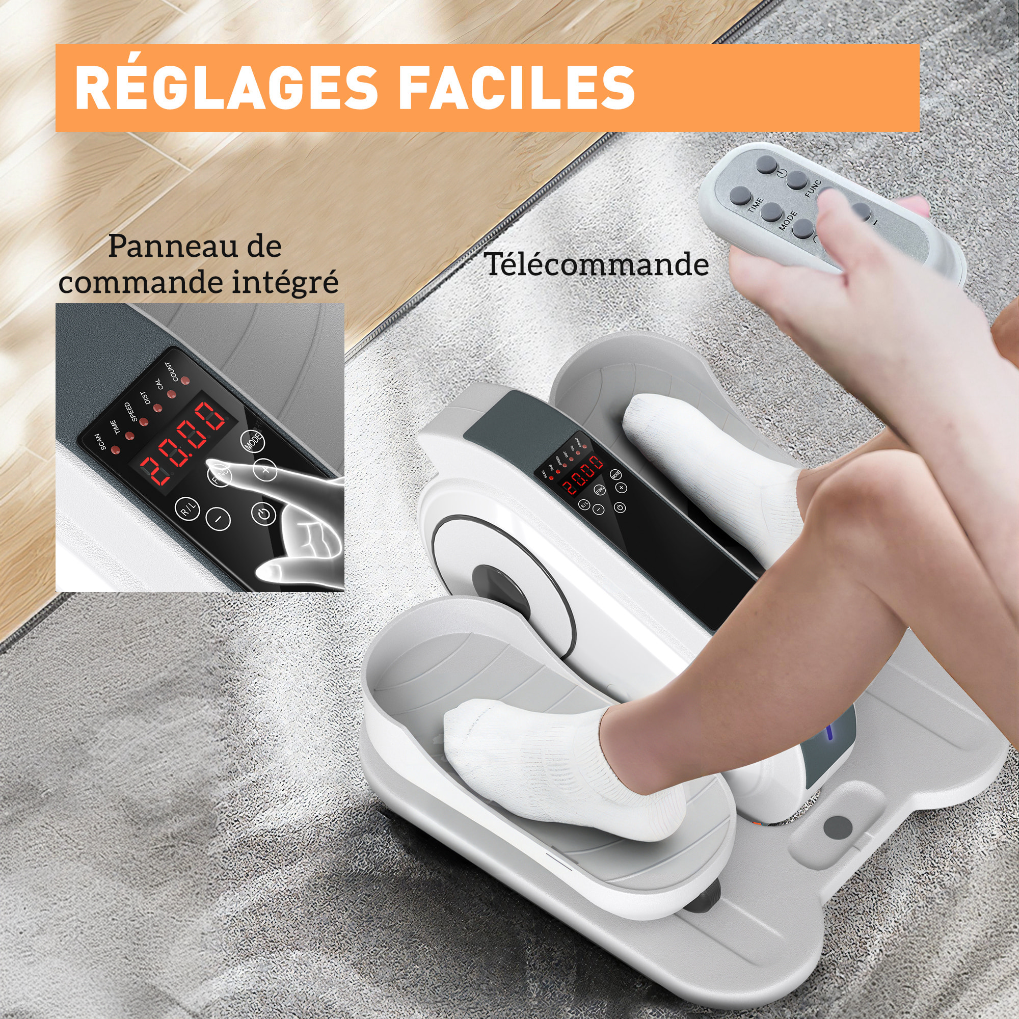 Elliptique de bureau, mini vélo elliptique électrique avec écran LCD, télécommande et 10 vitesses réglables, silencieux et portable pour les seniors, blanc