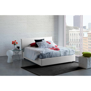 Letto matrimoniale Ariadni, Letto contenitore con rivestimento in tessuto, 100% Made in Italy, Apertura frontale, con materasso Cm 160x200 incluso, Bianco