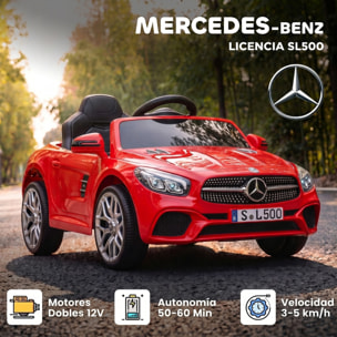 AIYAPLAY Coche Eléctrico para Niños Mercedes-Benz SL500 Coche de Batería Litio 12V con Mando a Distancia 2,4 G 2 Motores Suspensión Arranque Suave Luces Música Claxon Bluetooth 3-5 Años 3-5 km/h Rojo