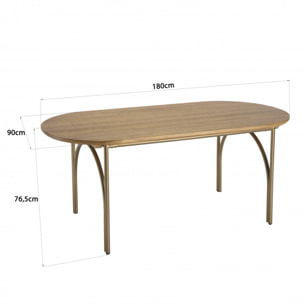 YSEULT - Table à manger ovale 6 personnes 180x90cm bois peuplier couleur naturelle