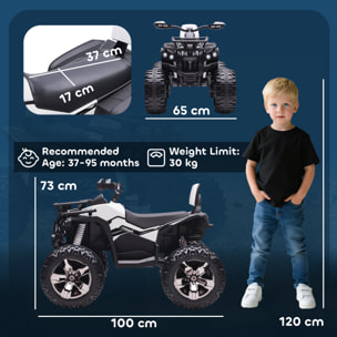 Voiture 4x4 quad buggy électrique enfant 12 V 5 Km/h max. effets lumineux sonores selle avec dossier porte-bagage avant métal PP blanc noir