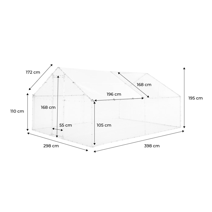 Enclos pour poulailler et volière 12m² acier galvanisé gris et vert. plusieurs dimensions - Babette