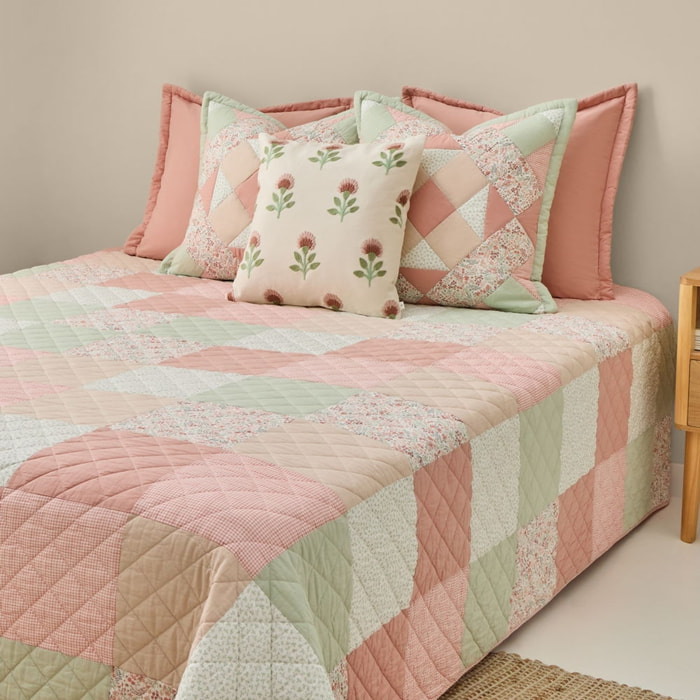 Colcha de algodón acolchada patchwork Crepatcol color rosa 100% Algodón