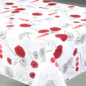Nappe anti-tâche rectangulaire motif coquelicots - Blanc