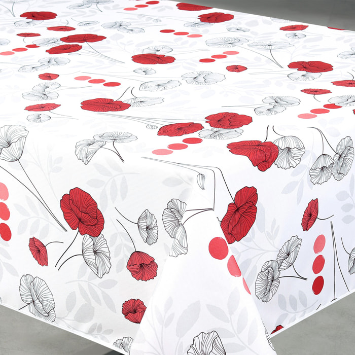 Nappe anti-tâche rectangulaire motif coquelicots - Blanc