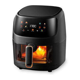 Freidora de aire 8L, 1400W, con ventanade visualización. Panel táctil, 8 programas de cocinado, modos manuales, rejilla antiadherente. PRODUCTO CON EMBALAJE DETERIORADO.